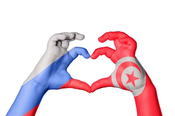Rússia Tunísia Coração Gesto Mão Fazendo Coração Clipping Path — Fotografia de Stock