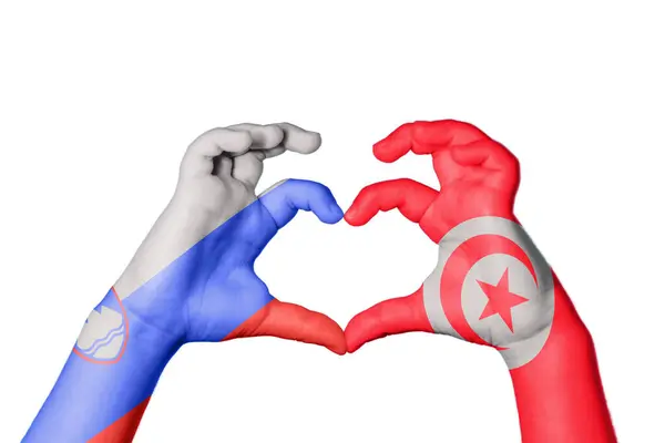 Słowenia Tunezja Serce Ręki Gestu Podejmowania Serca Ścieżka Clipping — Zdjęcie stockowe
