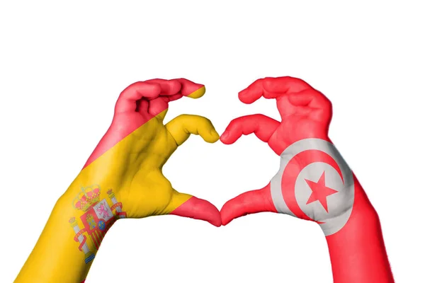 Espanha Tunísia Coração Gesto Mão Fazendo Coração Clipping Path — Fotografia de Stock