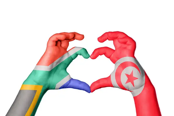 South Africa Tunisia Heart Hand Gesture Making Heart Clipping Path — Stock Photo, Image