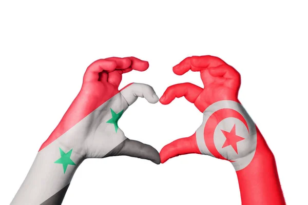 Syria Tunisia Heart Hand Gesture Making Heart Clipping Path — Stock Photo, Image