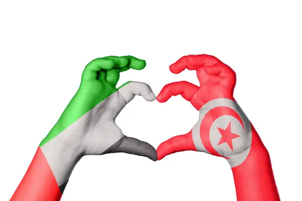 United Arab Emirates Tunisia Heart Hand Gesture Making Heart Clipping — Stock Photo, Image