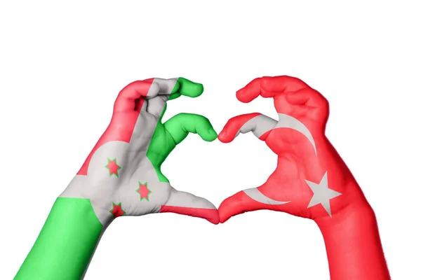 Burundi Turkey Heart Hand Gesture Making Heart Clipping Path — Stock Photo, Image