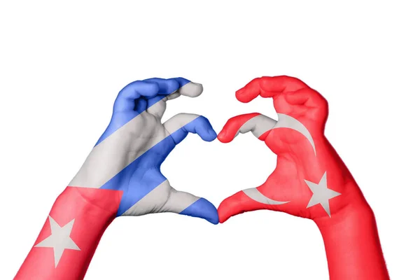 Cuba Turkey Heart Hand Gesture Making Heart Clipping Path — Stock Photo, Image