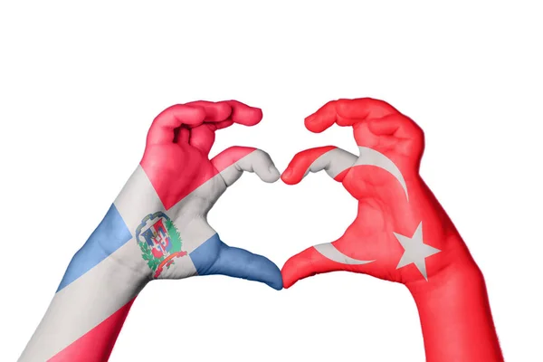 Dominican Republic Turkey Heart Hand Gesture Making Heart Clipping Path — Stock Photo, Image