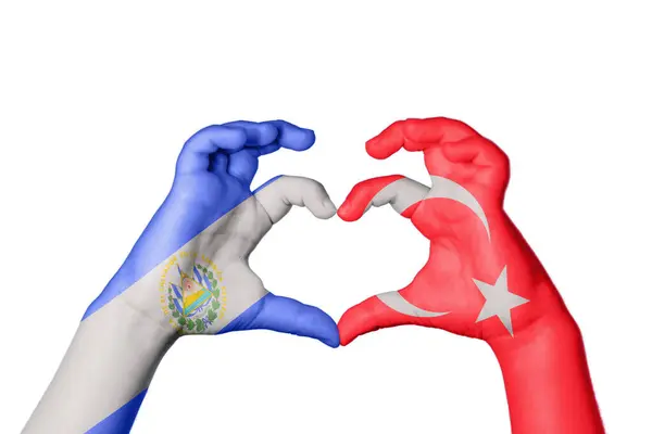 Σαλβαδόρ Τουρκία Καρδιά Χέρι Χειρονομία Κάνοντας Καρδιά Ψαλίδισμα Διαδρομή — Φωτογραφία Αρχείου