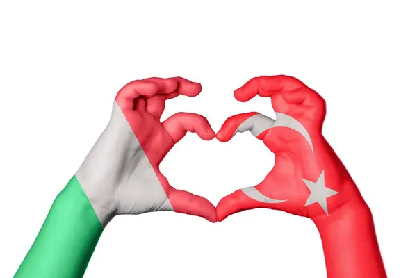 Italy Turkey Heart Hand Gesture Making Heart Clipping Path — Stock Photo, Image