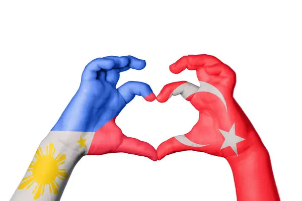 Φιλιππίνες Τουρκία Καρδιά Χειρονομία Χέρι Κάνει Καρδιά Ψαλίδισμα Διαδρομή — Φωτογραφία Αρχείου