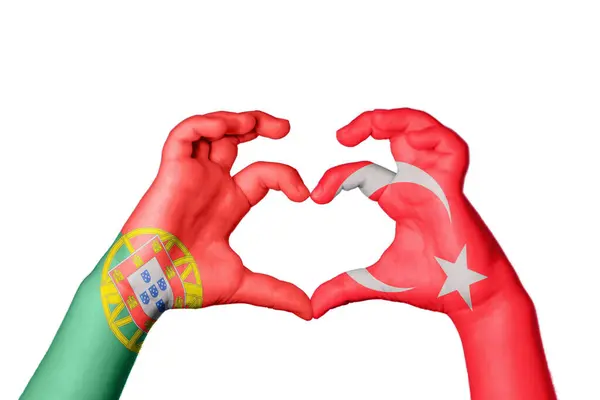 Португалія Туреччина Серце Жест Рук Робить Серце Відсічний Контур — стокове фото