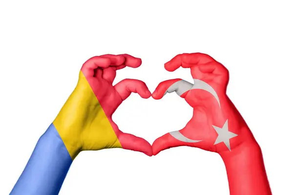 Rumania Turquía Corazón Hacer Gesto Mano Del Corazón Recortar Camino — Foto de Stock