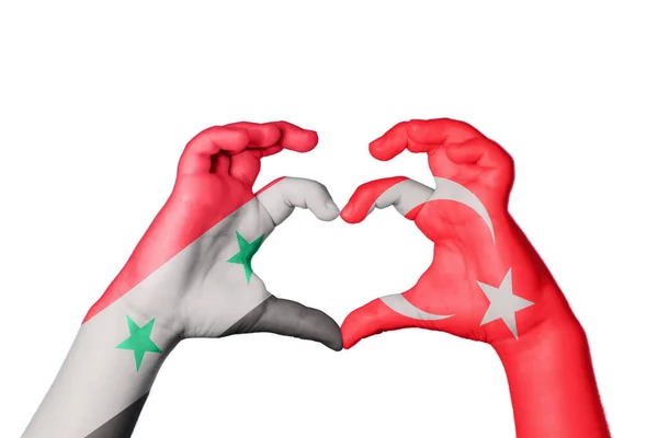 Syrien Tyrkiet Hjerte Hånd Gestus Gør Hjerte Klipning Sti - Stock-foto