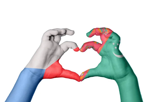 捷克共和国Turkmenistan Heart Hand Gesture Making Heart Clipping Path — 图库照片