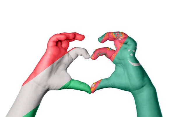 Угорщина Туркменістан Серце Жест Рук Робить Серце Відсічний Контур — стокове фото