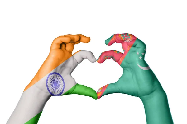 India Turkmenistan Heart Hand Gesture Making Heart Clipping Path — Stock Photo, Image