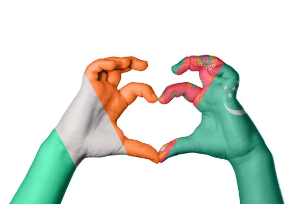 Ierland Turkmenistan Hart Hand Gebaar Maken Hart Knippen Pad — Stockfoto