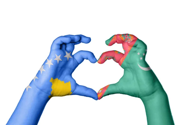 Kosovo Turkmenistan Heart Hand Gesture Making Heart Clipping Path — Stock Photo, Image