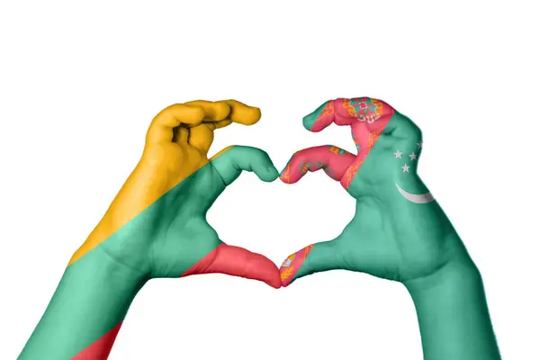 Lithuania Turkmenistan Heart Hand Gesture Making Heart Clipping Path — Stock Photo, Image