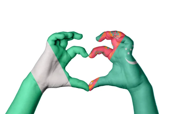 Nigeria Turkmenistan Hart Hand Gebaar Maken Hart Knippen Pad — Stockfoto