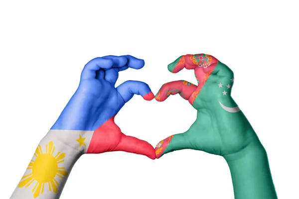 菲律宾土库曼斯坦心脏 手手势制造心脏 修整道路 — 图库照片