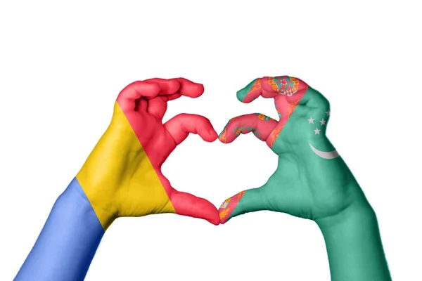 Romania Turkmenistan Heart Hand Gesture Making Heart Clipping Path — Stock Photo, Image