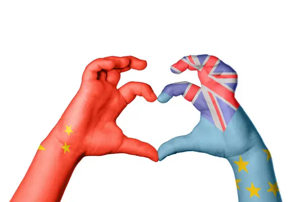 China Tuvalu Heart Hand Gesture Making Heart Clipping Path — Stock Photo, Image