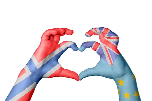 Norvégia Tuvalu Szív Kéz Gesztus Készítő Szív Vágóút — Stock Fotó