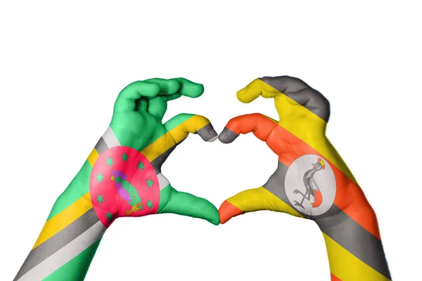 Dominica Uganda Heart Hand Gesture Making Heart Clipping Path — Stock Photo, Image