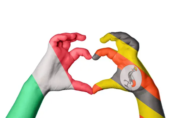 意大利乌干达心 手手势造心 收割之路 — 图库照片