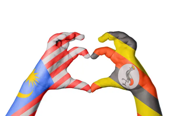 马来西亚乌干达心 手手势造心 收割之路 — 图库照片