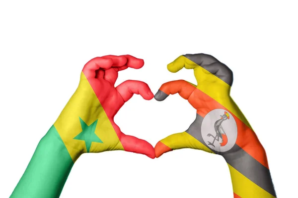 Sénégal Ouganda Coeur Geste Main Faisant Coeur Sentier Coupe — Photo