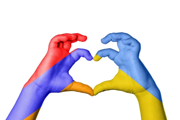 Armenia Ukraine Heart Hand Gesture Making Heart Clipping Path — Stock Photo, Image