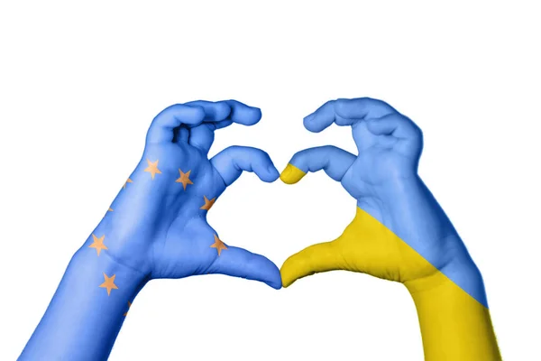 Europäische Union Ukraine Herz Handgeste Die Herz Macht Clipping Path — Stockfoto