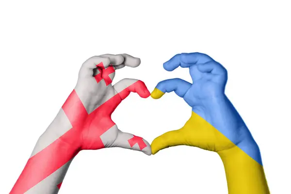 Georgia Ukraine Heart Hand Gesture Making Heart Clipping Path — Stock Photo, Image