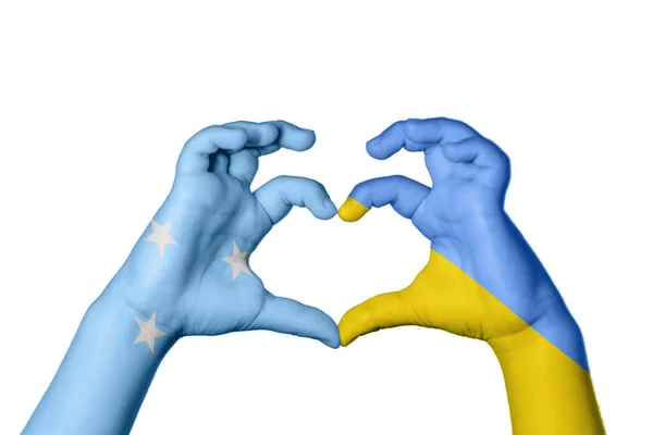 Mikronesien Ukraine Herz Handgeste Die Herz Macht Clipping Path — Stockfoto