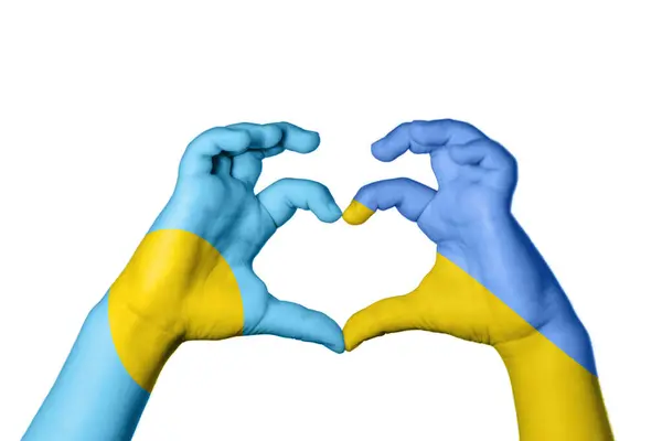 Palau Ukraine Heart Hand Gesture Making Heart Clipping Path — Stock Photo, Image