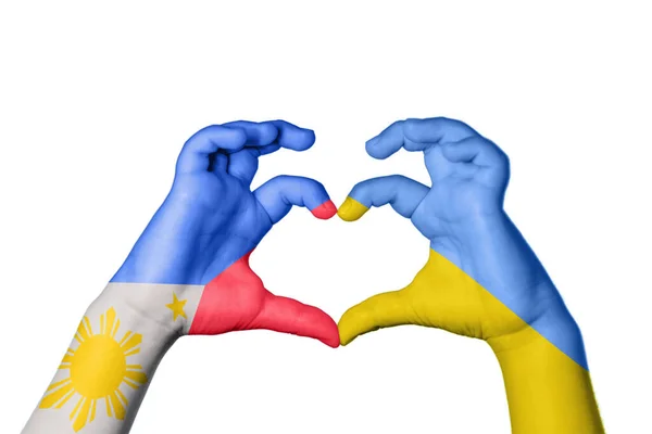 Филиппины Украина Сердце Жест Рукой Делает Сердце Клиппинг Путь — стоковое фото