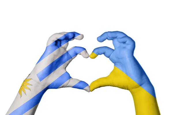Уругвай Украина Сердце Жест Рукой Делает Сердце Клиппинг Путь — стоковое фото