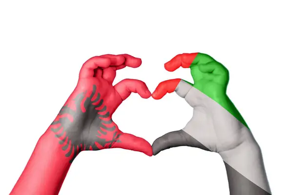 Albanië Verenigde Arabische Emiraten Hart Hand Gebaar Maken Hart Knippen — Stockfoto