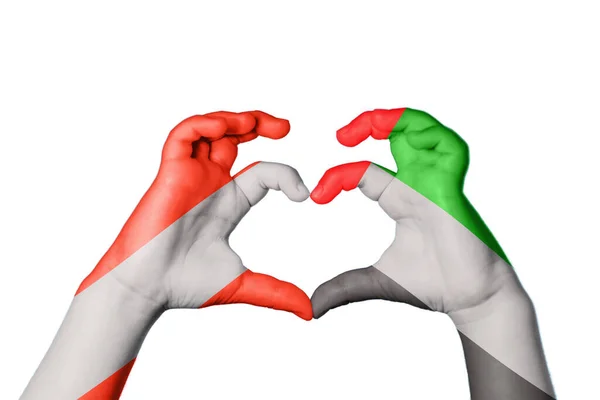 Österreich Vereinigte Arabische Emirate Herz Handgeste Macht Herz Clipping Path — Stockfoto