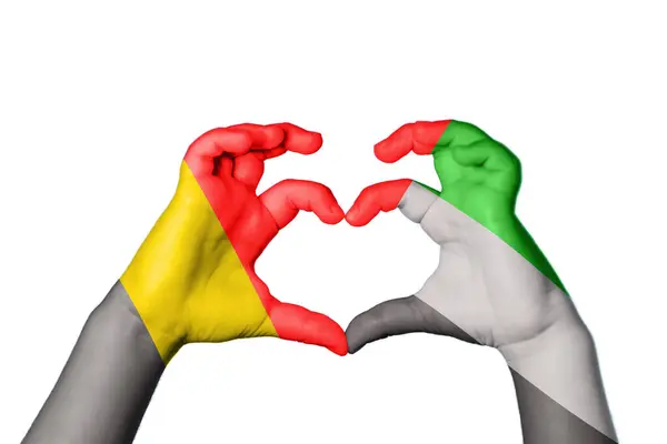 比利时阿拉伯联合酋长国心脏 手做心脏手势 收割路径 — 图库照片