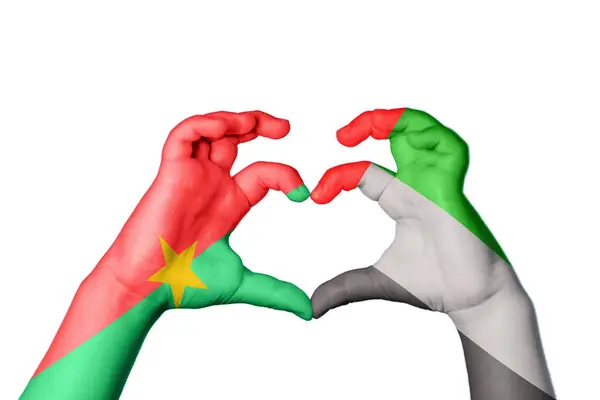 布基纳法索阿拉伯联合酋长国心脏 手举着手制造心脏 开辟道路 — 图库照片