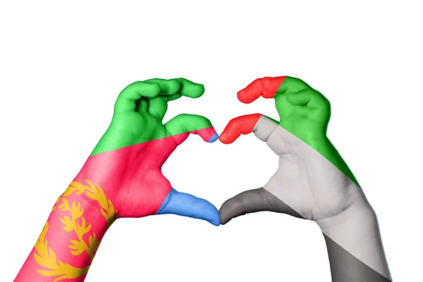 Eritrea Egyesült Arab Emírségek Szív Kézmozdulatkészítés Szív Vágási Útvonal — Stock Fotó