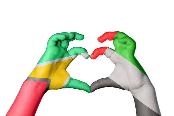 Guyana United Arab Emirates Heart Hand Gesture Making Heart Clipping — Stock Photo, Image