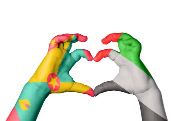 格林纳达阿拉伯联合酋长国心脏 手做心脏手势 收割路径 — 图库照片