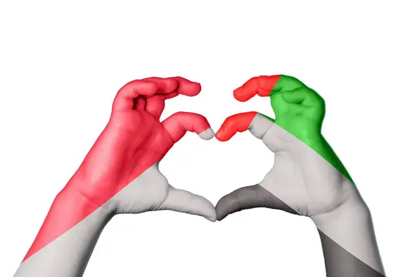 Indonesia United Arab Emirates Heart Hand Gesture Making Heart Clipping — Stock Photo, Image