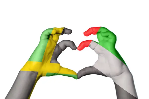 牙买加阿拉伯联合酋长国心脏 手做心脏手势 收割路径 — 图库照片