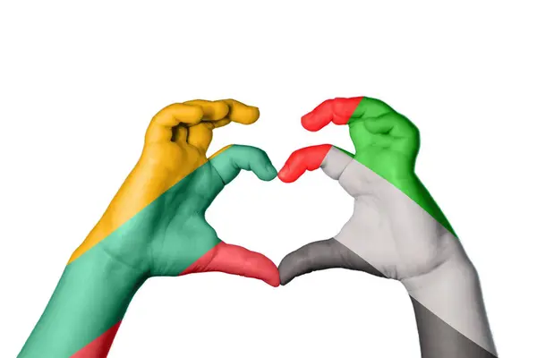 Litva Spojené Arabské Emiráty Heart Hand Gesture Making Heart Clipping — Stock fotografie