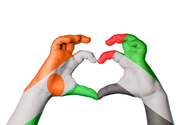 Niger Zjednoczone Emiraty Arabskie Serce Gest Ręczny Serca Ścieżka Klipu — Zdjęcie stockowe