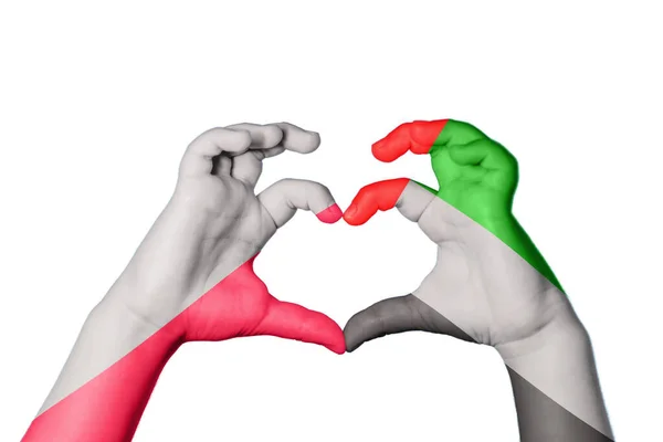 Польша Объединенные Арабские Эмираты Сердце Жест Делающий Сердце Отрезающий Путь — стоковое фото