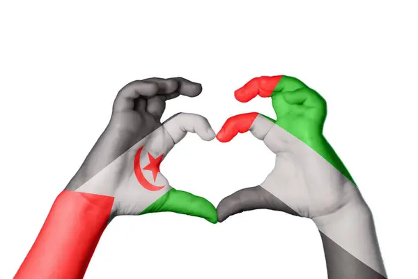 Sahrawi Arab Democratic Republic United Arab Emirates Heart Hand Gesture — Stock Photo, Image